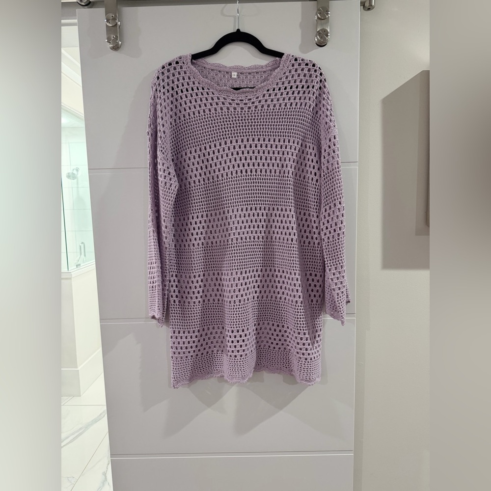 Light Lavender Open-Knit Long Sweater